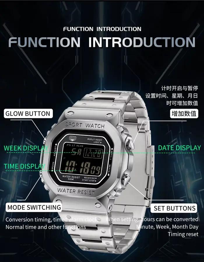 SANDA 2162 montre électronique pour hommes carré étanche multi fonctionnel montre-bracelet carré mod