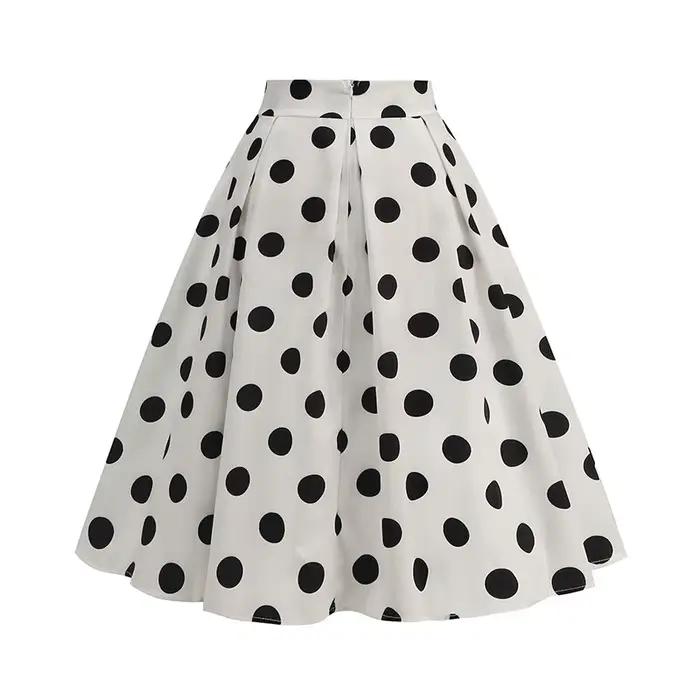 Jupes d'été Vintage pour femmes, taille haute, imprimé à pois, rouge, blanc, noir, élégante, tunique