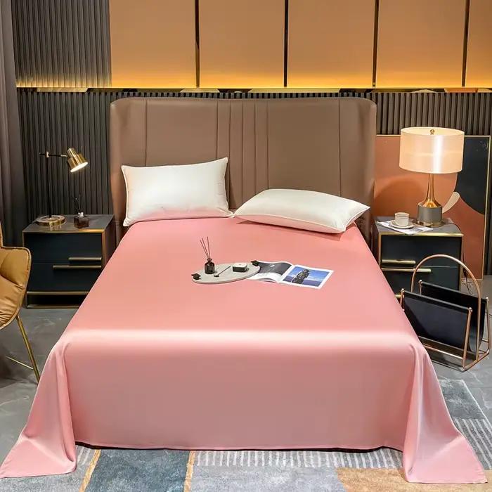 Drap plat en soie de mûrier naturelle, drap de lit de couleur unie, drap de literie King Size en soi