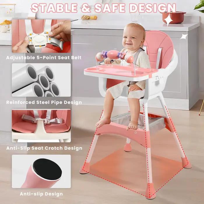 Chaise haute pour bébé à hauteur réglable, chaise haute/basse convertible avec plateau amovible, cei