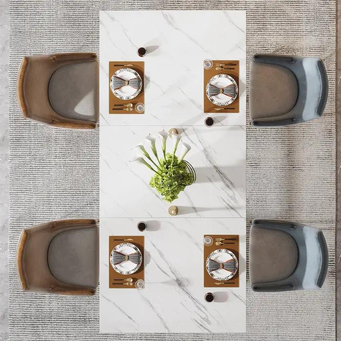 Tribesigns-Table à Manger Rectangulaire, Table de Cuisine Moderne avec Plateau en Faux Marbre, Table
