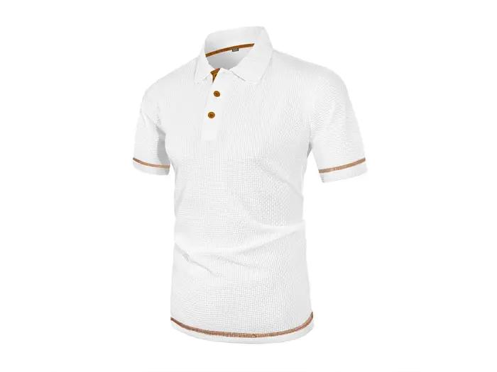 POLO d'été à revers en soie glacée pour hommes, T-shirt à manches courtes, haut pour hommes
