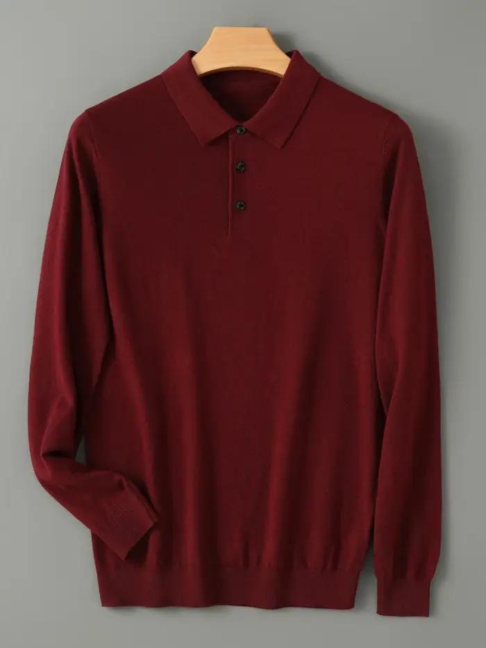 Printemps automne hommes chemise mérinos peigné laine tricoté pull à manches longues col Polo vêteme
