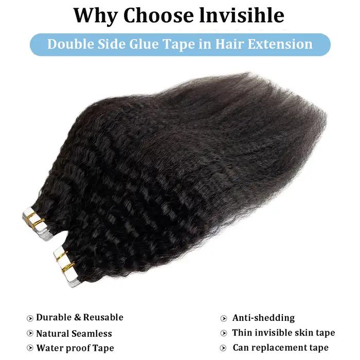 Bande dans les Extensions de cheveux humains crépus droits Extensions adhésives de cheveux brésilien