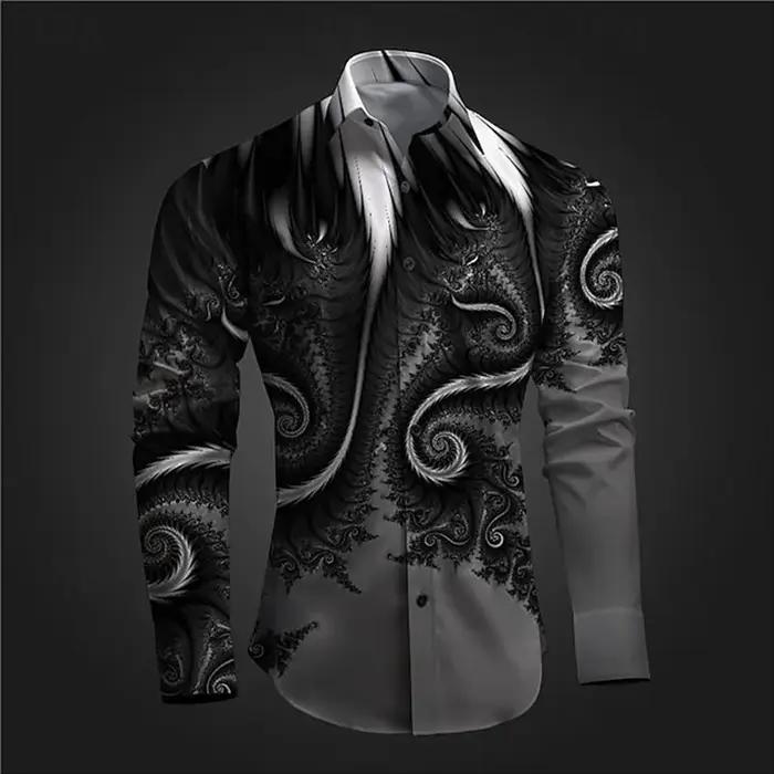 Chemises à manches longues imprimées en 3D pour hommes, vêtements Vintage à boutons à revers, hauts