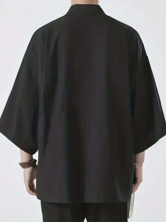 Chemise noire pour hommes, chemise Kimono, Cardigans de Style chinois traditionnel pour hommes, Card