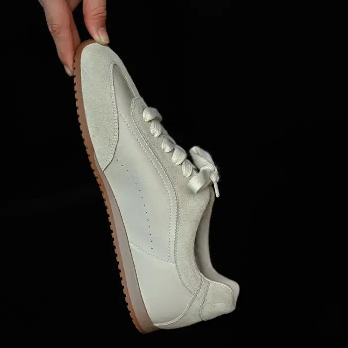 Chaussures plates en daim tendance pour femmes, lacets, chaussures plates en cuir véritable, chaussu