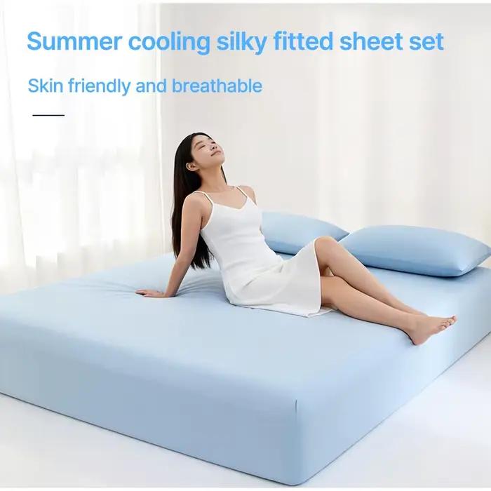 Drap-housse rafraîchissant et respirant pour l'été, doux pour la peau, toucher doux pour soulager la chaleur la nuit, pour nuits chaudes et vacances en plein air