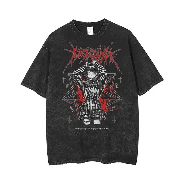 Anime hommes t-shirts gothique imprimé T-Shirt Hip Hop Streetwear Punk été Vintage lavé surdimension