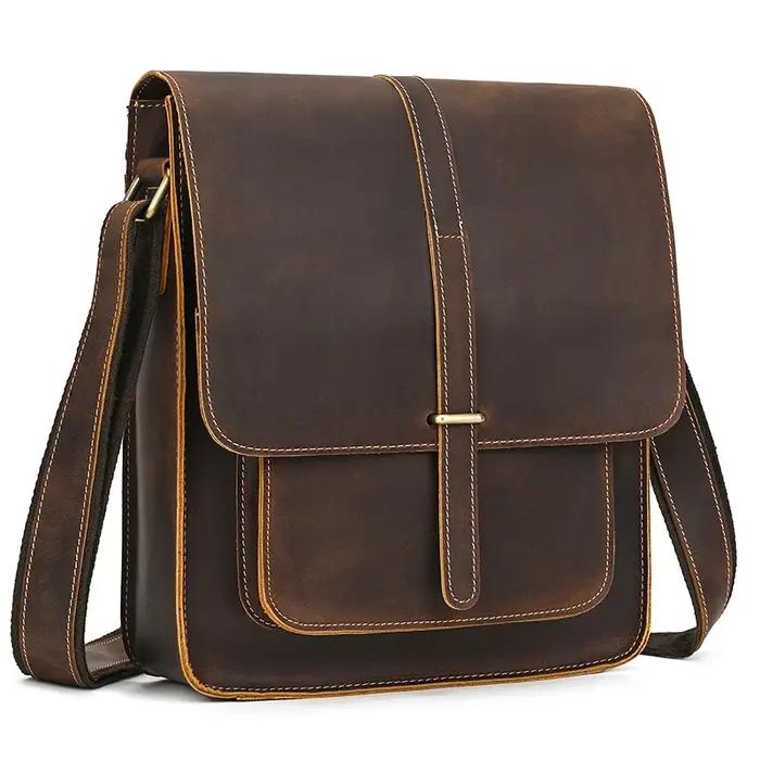 Sac à bandoulière Vintage en cuir véritable pour hommes, sacoche à bandoulière en peau de vache