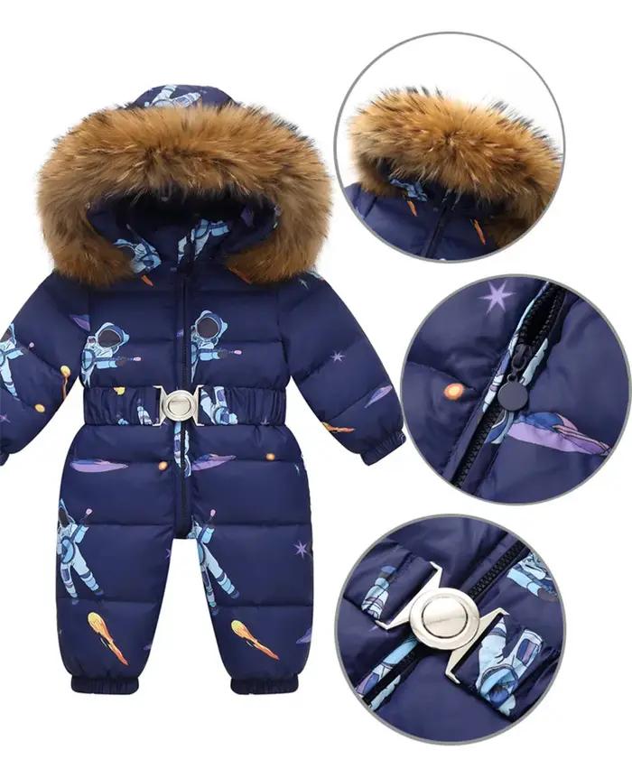 Doudoune imperméable à capuche en fausse fourrure pour enfants, salopette d'hiver pour enfants, comb