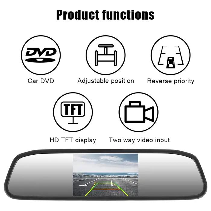 Caméra de recul pour lecteur de voiture 12V, rétroviseur intérieur, moniteur de stationnement, écran
