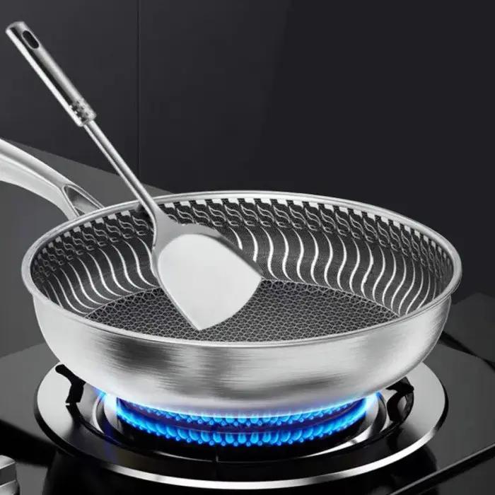 Poêle à frire Leic-Ply en acier inoxydable, poêle à wok, double face, accent d'abeille, adaptée à to