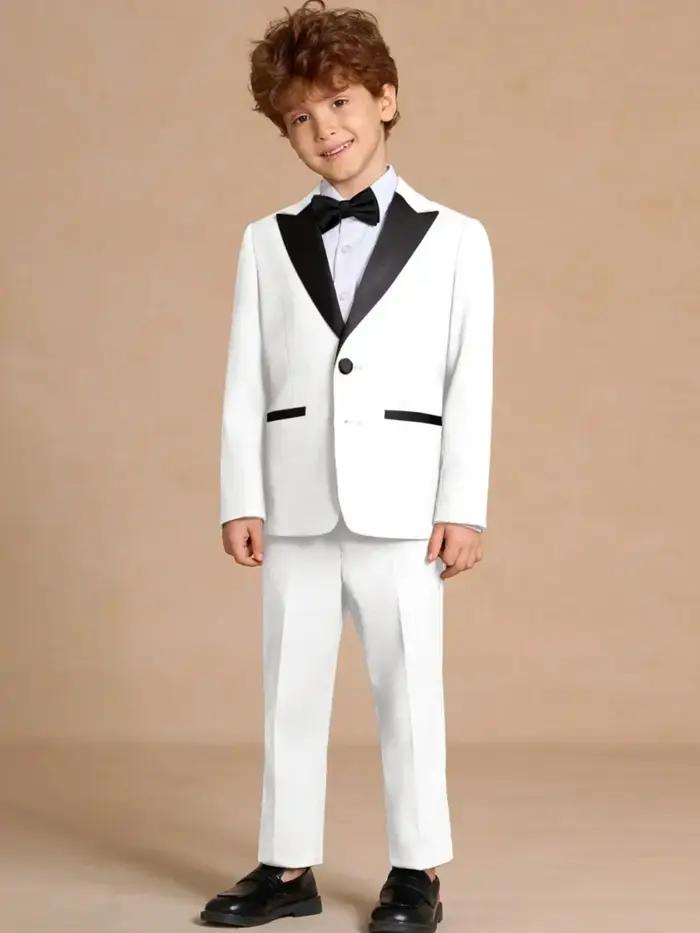 Ensemble de costume blanc élégant 2 pièces pour enfants, fête d'anniversaire, smoking à revers, vête