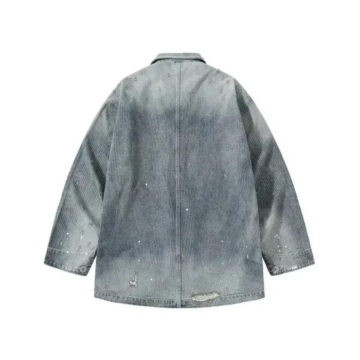 HKSH Nouvelle Veste Chemise Décontractée Oversize en Jean Délavé et Effiloché Jacquard Tendance Prin