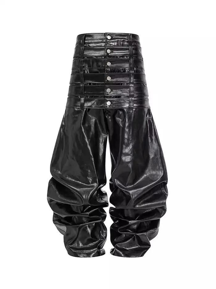 Mauroicardi automne longue multi-tailles brillant noir Pu cuir torsadé ceinturé pantalon hommes de l