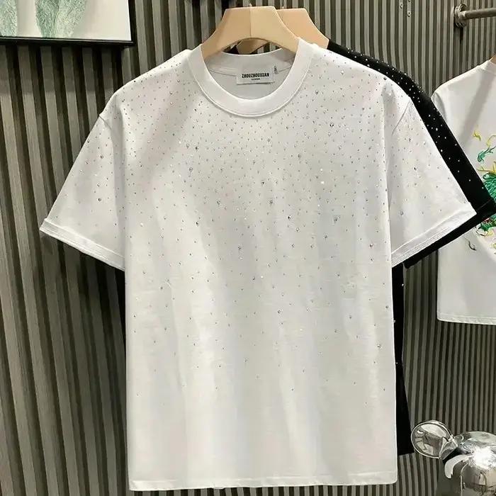 Nouveau luxe hommes T-shirt diamant chaud imprimé demi manches mode col rond décontracté été haut de