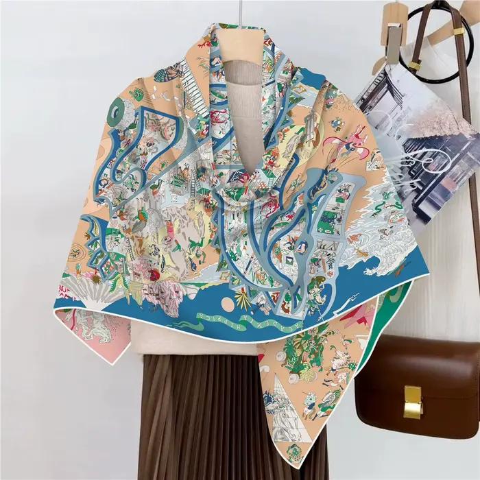 Écharpe en fausse soie et laine pour femmes, 110x110m, Chic, élégant, carré, luxe, cadeau de noël, d