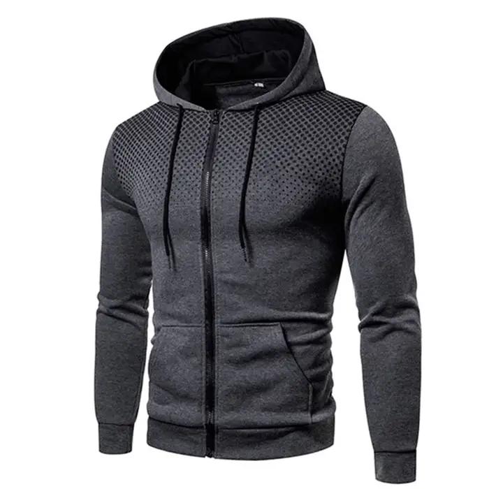 Sweat à capuche zippé pour hommes poche à pois imprimé sweat à capuche Sport extérieur décontracté c