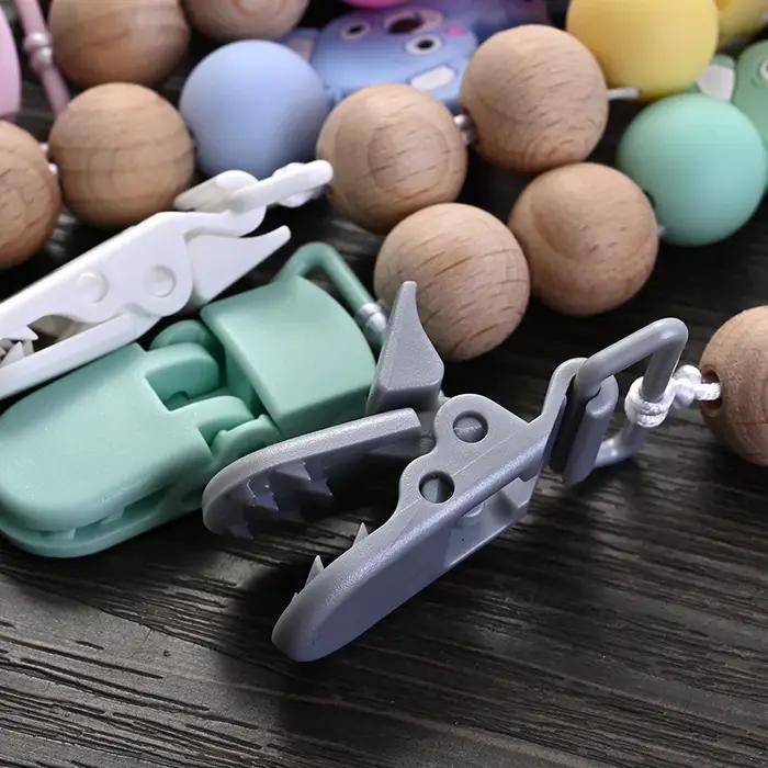 Attache-sucette plastique bébé clip animal dessin animé - Chaîne silicone support factice - Cadeau douche