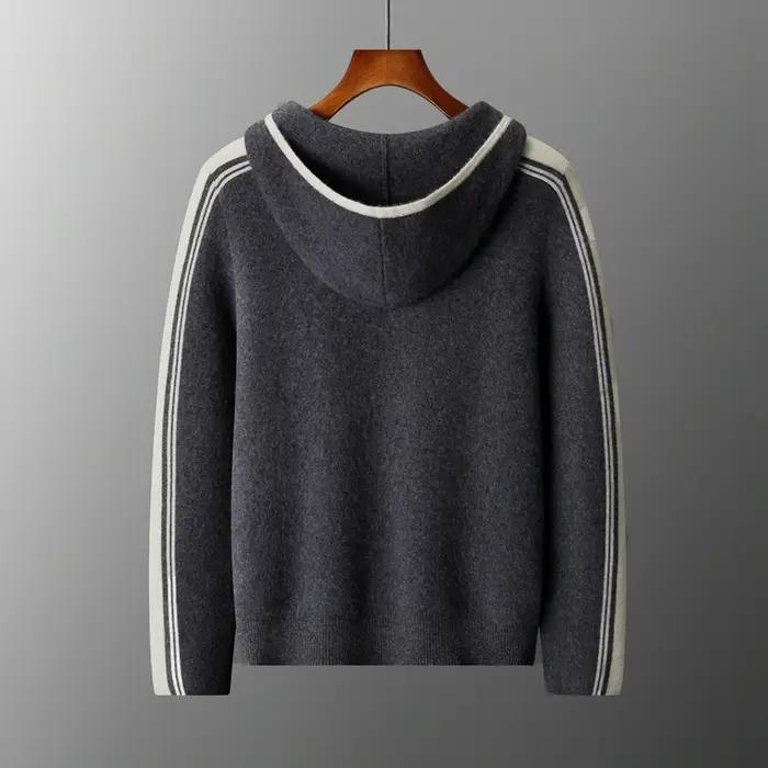 Lancement du nouveau produit: pull tricoté épais à capuche pour hommes 100% laine mérinos Cardigan à