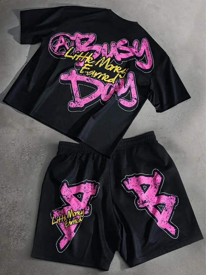 Ensemble T-shirt et short à col rond pour hommes, imprimé Graffiti personnalisé, confortable et resp