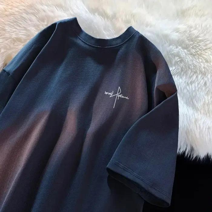Japonais minimaliste lettre imprimer M-8XL grande taille hommes décontracté respirant T-shirt été à