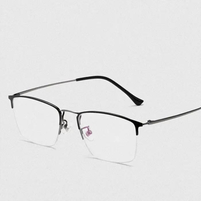 YIMARUILI – lunettes d'affaires rétro ultralégères pour hommes, demi-monture, titane pur, myopie, hy