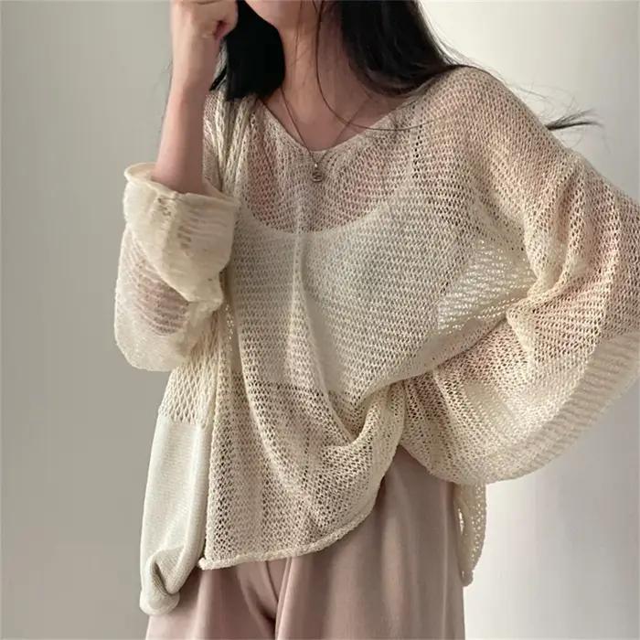 Karrram – pull à manches longues pour Femme, Style paresseux, haut ajouré, Sexy, mode, décontracté,