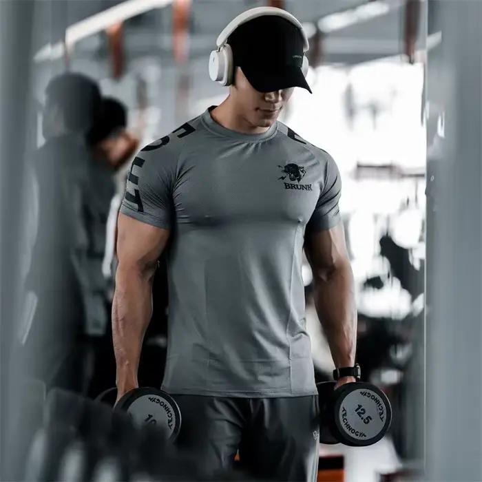 T-shirt à manches courtes pour homme, vêtement de sport, de loisirs, de course, de fitness, à séchag