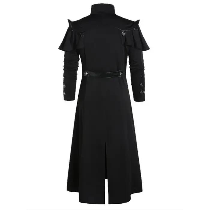 Vintage Halloween médiéval Steampunk Assassin elfes Pirate Costume adulte hommes noir longue veste f