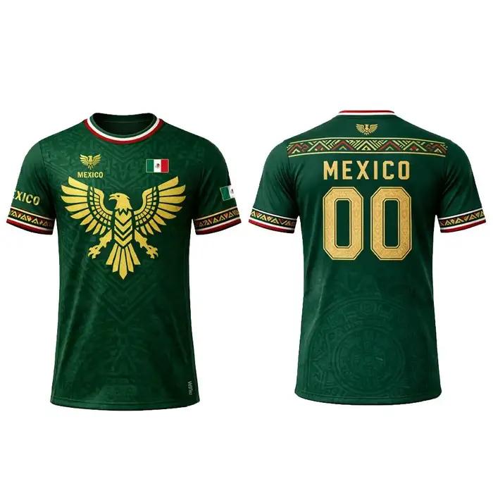 T-shirt imprimé drapeau du Mexique, maillot de football respirant et à séchage rapide pour l'été, ma