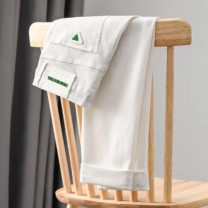 Jean Blanc Haut de Gamme pour Homme, Pantalon artificiel astique, Slim, Broderie, Tendance Polyvalen