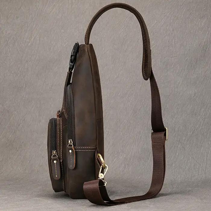 Sacs de poitrine en cuir Luufan pour hommes, sacs à bandoulière en cuir de vache pour iPad Mini, sac