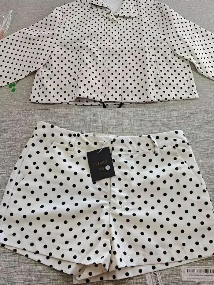 HH – ensemble imprimé à pois pour femme, veste à manches longues, col roulé, cordon de serrage + sho