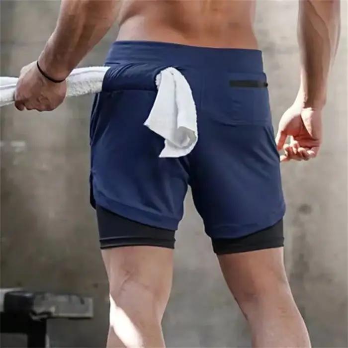 Short de sport pour hommes, Jogging, course à pied, respirant, exercice de Fitness, chemise Double c