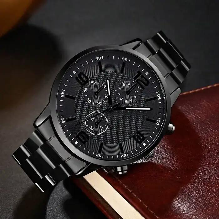 4 pièces coffret cadeau pour hommes d'affaires ensemble de montre tendance de la mode montre à quart