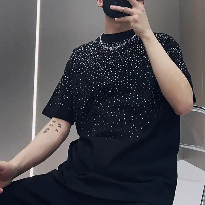 Été strass Rivet T-shirt pour hommes vêtements col rond T-shirt style décontracté mode haute rue 202