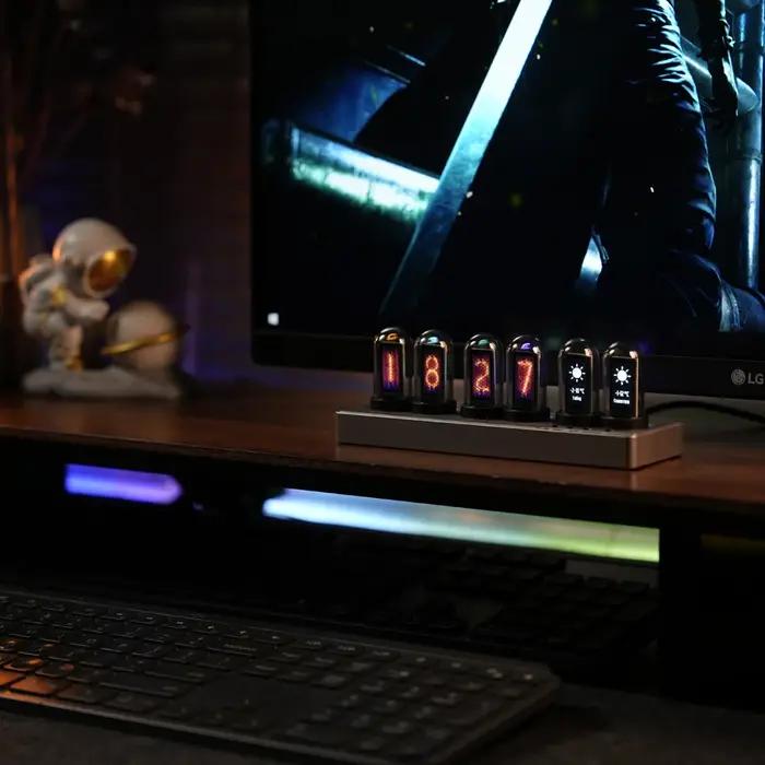 Réveil à Tube Nixie IPS, contrôle WIFI, avec lumières RGB colorées, pour la décoration de salle de j