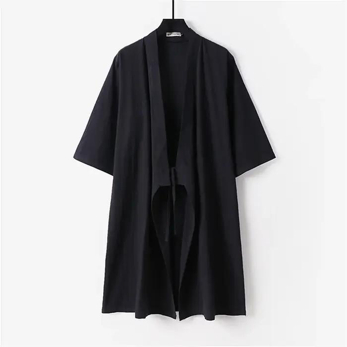 Cardigan Long Kimono chemise veste hommes grande taille 9XL chemises en lin Hanfu Daoist Robe chemis