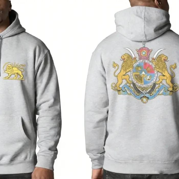 Sweat à capuche assorti Lion et Soleil persans, imprimé arrière avec le blason impérial, streetwear