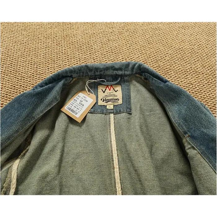 Style revers vêtements de travail rétro Fengshui lavage vieille veste en jean haut hommes pur coton
