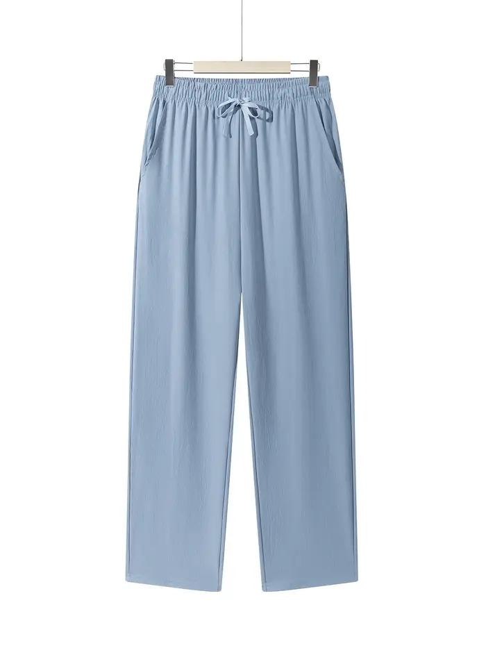 Pantalon léger pour hommes, pantalon de survêtement décontracté, couleur unie, cordon droit, respira