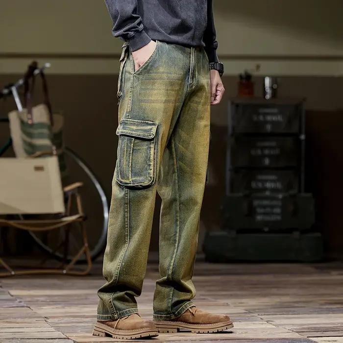 Jean cargo multi-poches pour hommes, nouveaux styles d'automne et d'hiver, droit, ample, décontracté