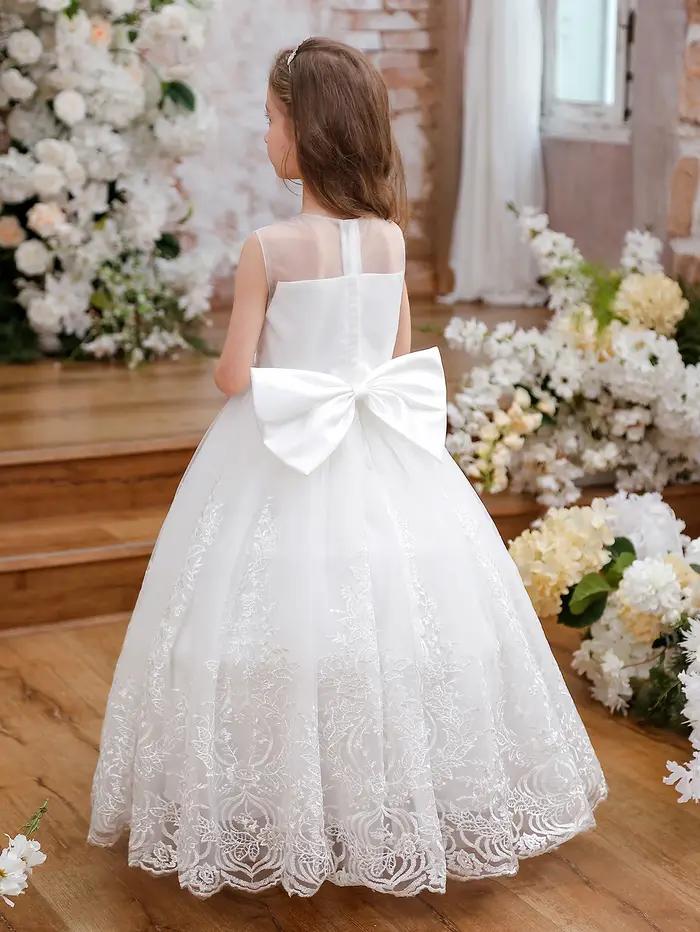 Robe inférieure en Tulle et dentelle brodée pour filles, pour enfants, demoiselle d'honneur, fête d'