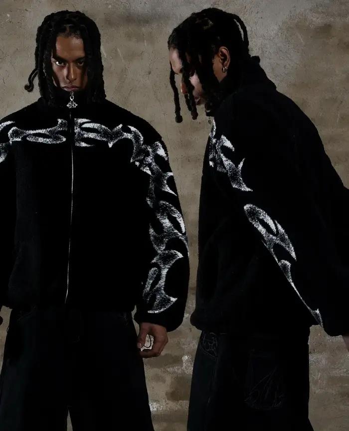 Veste à col droit avec fermeture éclair pour homme et femme, streetwear, cool, imprimé graphique, ré