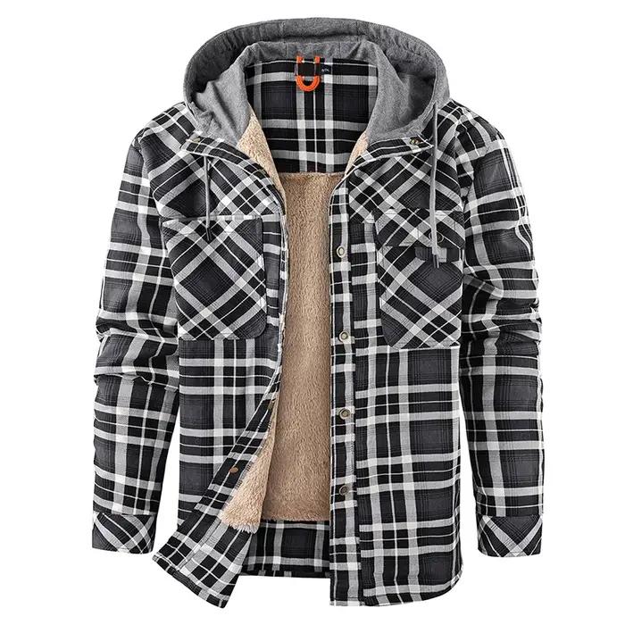 Hiver hommes Plaid polaire chemises manteaux hommes à capuche chemises décontractées homme Sport ext