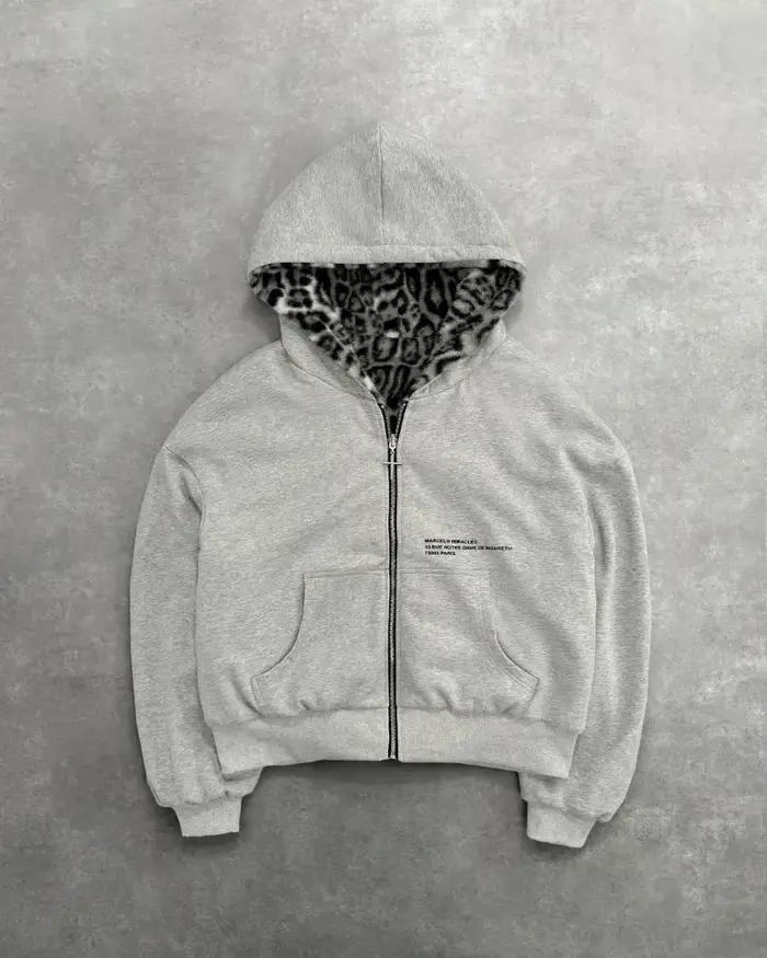 Hip-hop nouveaux vêtements double face Harajuku rétro imprimé léopard à la mode ample sweat à capuch