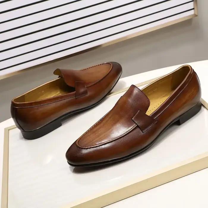 FELIX CHU Designer mode hommes mocassins en cuir à la main noir marron décontracté affaires robe cha