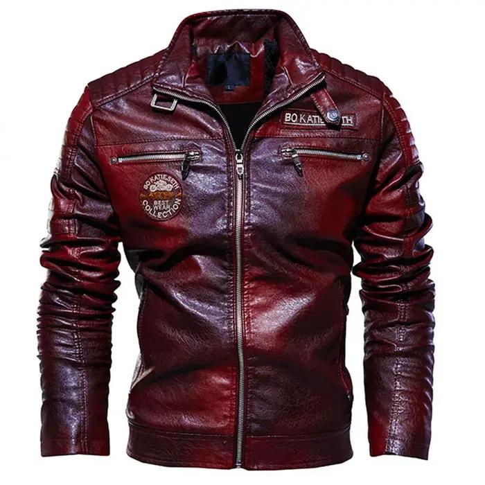 Veste en cuir PU pour homme avec col montant, coupe-vent décontracté, manteau de moto, grande taille